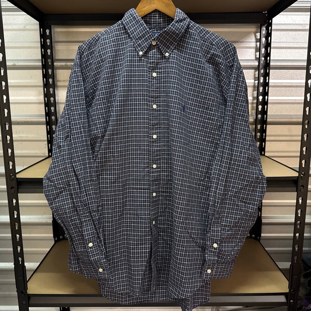 Vintage 90s Ralph Lauren Blake Navy Plaid Button Down Shirt XL Mens
